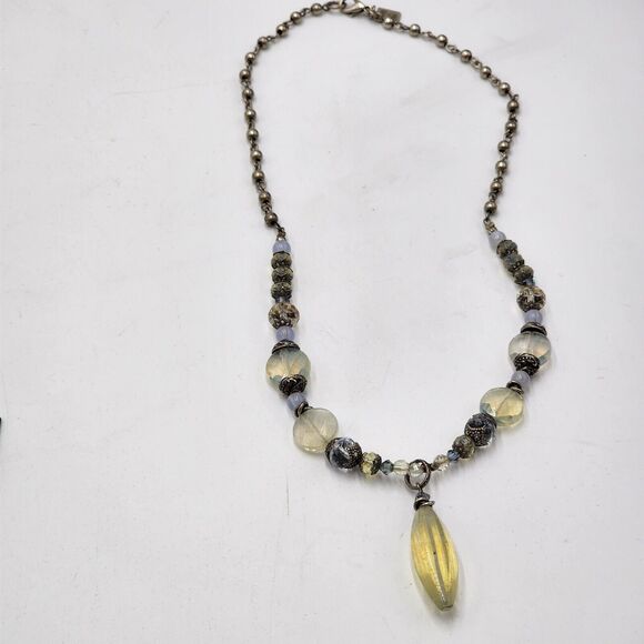 Vintage Desert Heart Glowing Opalite Y Drop Sterling Silver 18" Necklace - Picture 2 of 6